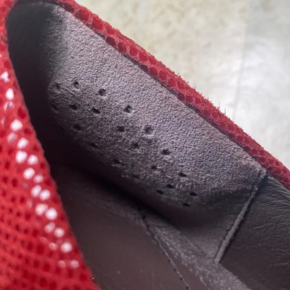 SAS Womens Red Leather Wedge Low‎ Heel Shoes Professional Career Office